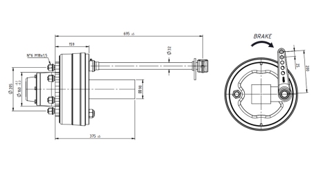 EJE CON FRENOS 5.250 kg l.290 mm