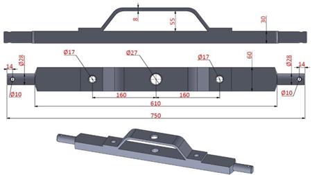 HIDRAULIČNA KRIŽNA ŠIPKA TRAKTORA KATEGORIJA 2 S MONTAŽNOM PLATNOM (L-750mm)