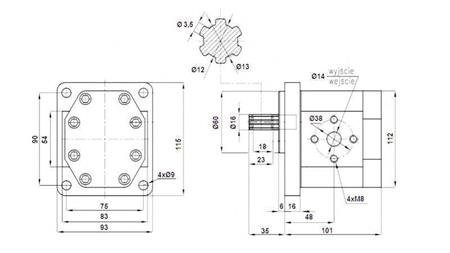 HYDRAULISK PUMPE NSZ 16 - 6 TAND 16 CC VENSTRE