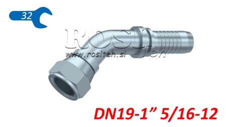 HÜDRAULINE ÜHENDUS DKJ JIC74° NAINE ELBOW 45° DN19-1 5/16-12
