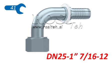 HÜDRAULILINE ÜHENDUS DKORFS NAINE KÜLNEL 90° DN25-1 7/16-12