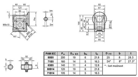 RÉDUCTEUR PMRV-50 POUR MOTEUR ÉLECTRIQUE MS80 (0.55-0.75kW) RATIO 7.5:1