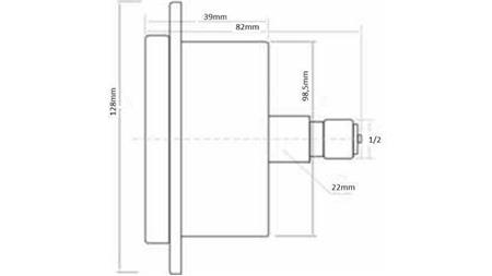 MANOMETER DN100 BAG 0 - 600 BAR - 1/2-dimensioner