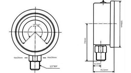 MANOMEETER DN100 KALDU 0 - 160 BAR - 1/2-dimensioonid