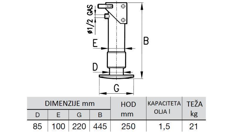 HÜDRAULILINE JALGA ÜHEPOOLNE 6 TON 250mm