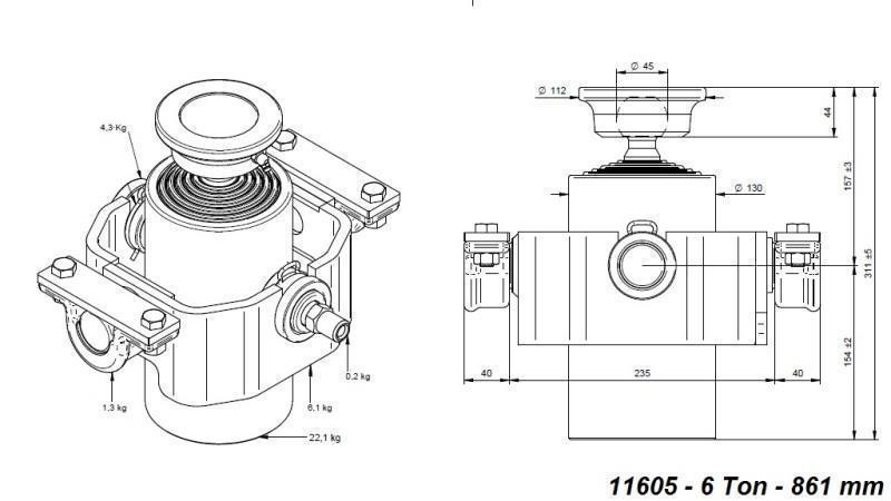 TELESCOPILINE SILINDER KOMPAKTNE 6 KRAADI 861mm x125 -PALL